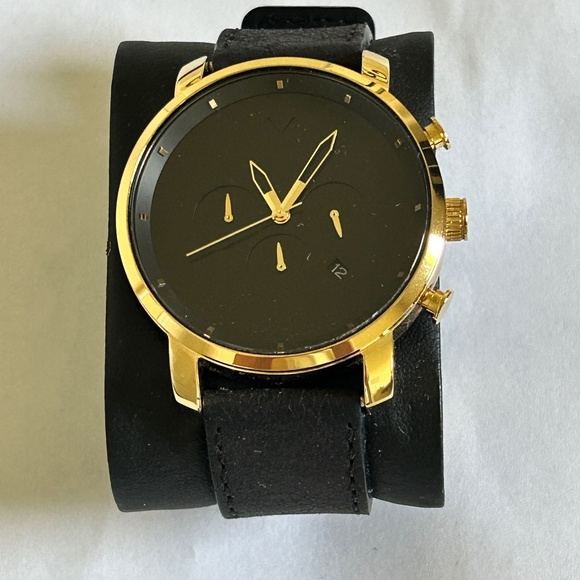NEW MVMT Men's Gold Black Leather Chronograph Watch MSRP $135